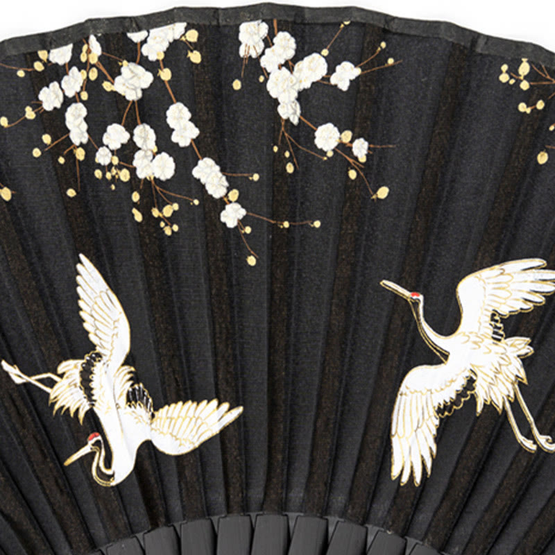 Buddha Stones Plum Blossom Crane Silk Handheld Bamboo Folding Fan - image 7