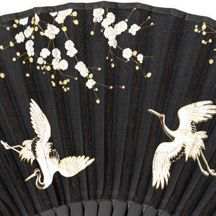 Buddha Stones Plum Blossom Crane Silk Handheld Bamboo Folding Fan - image 7