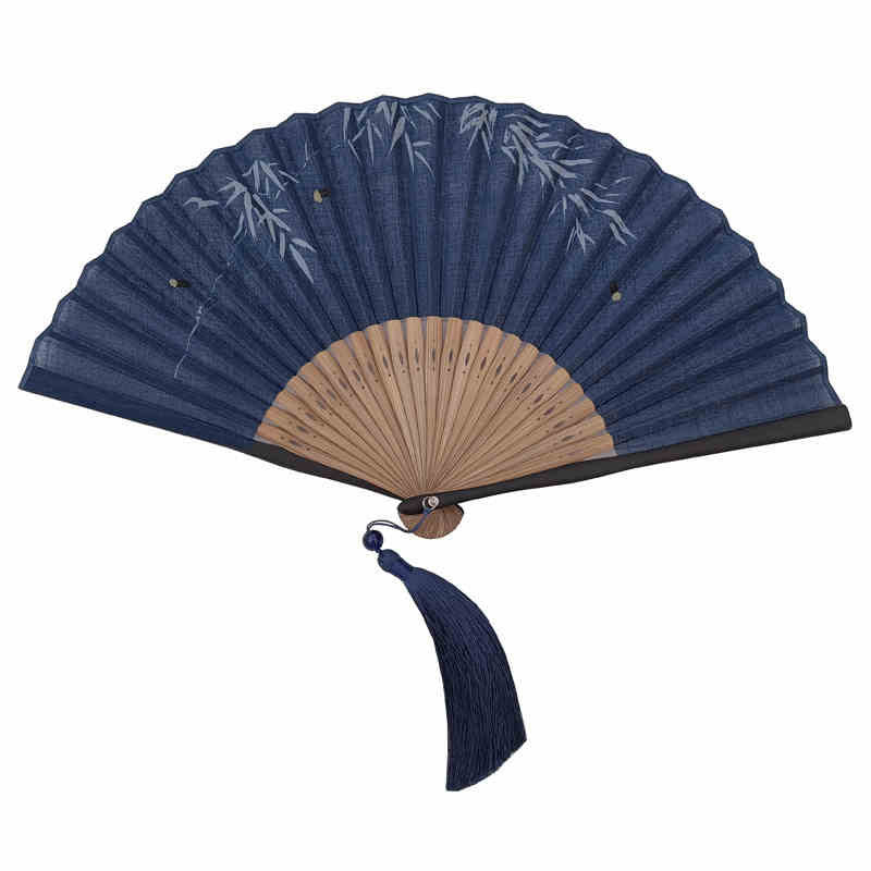 Buddha Stones Firefly Bamboo Leaves Pattern Tassels Handheld Bamboo Folding Fan - image 3