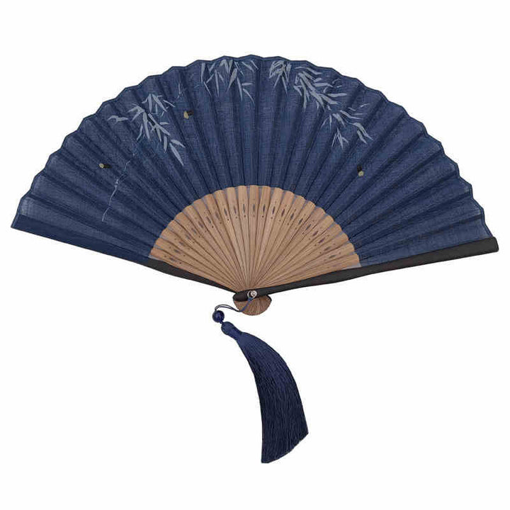 Buddha Stones Firefly Bamboo Leaves Pattern Tassels Handheld Bamboo Folding Fan - image 3