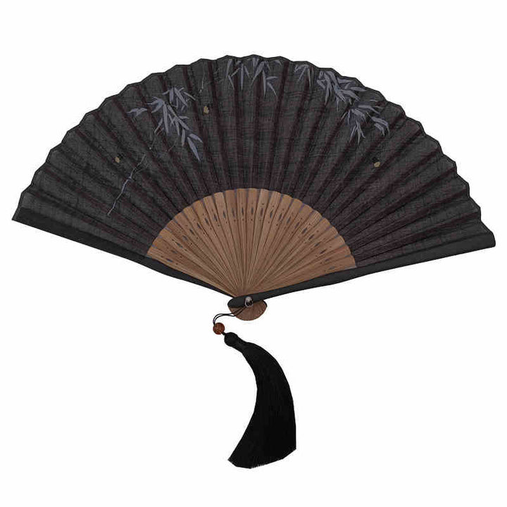 Buddha Stones Firefly Bamboo Leaves Pattern Tassels Handheld Bamboo Folding Fan - image 7