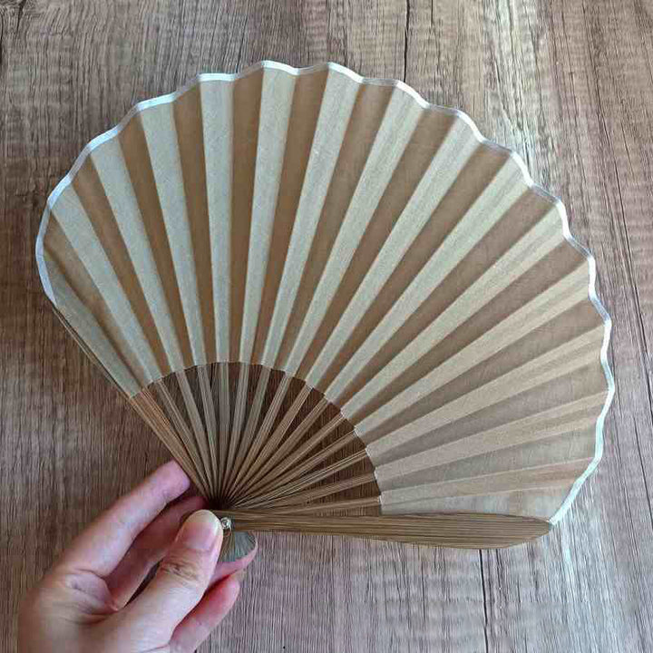 Buddha Stones Retro Solid Color Shell Shape Handheld Bamboo Folding Fan - Wheat 22cm - image 10
