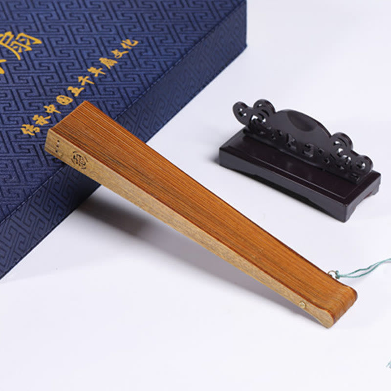 Buddha Stones Auspicious Clouds Crane Peacock Chang'e Moon Engraved Pattern Handheld Green Sandalwood Folding Fan - image 9