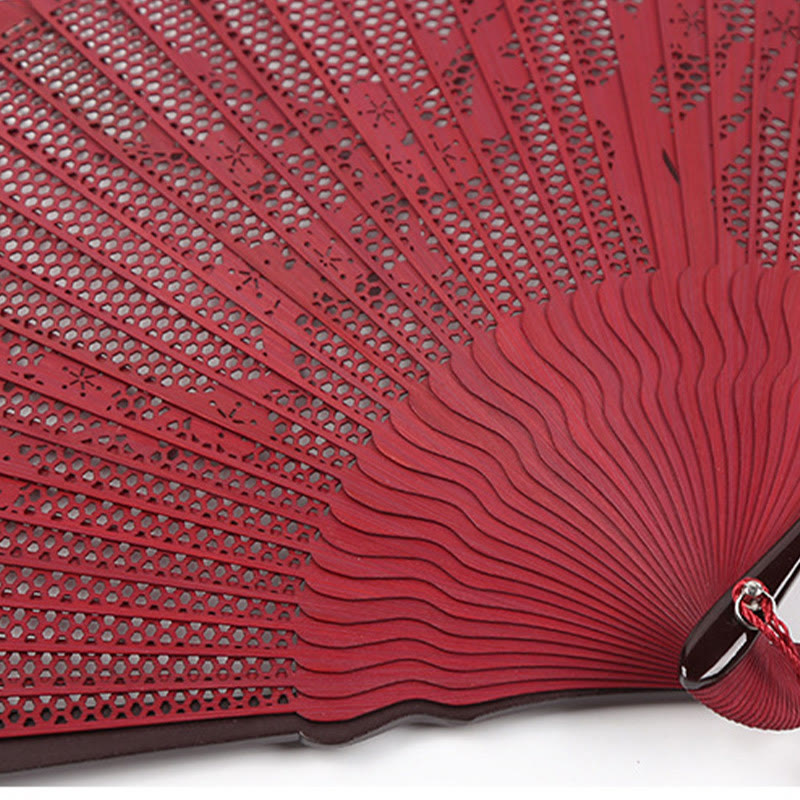 Buddha Stones Retro Bamboo Hollow Engraving Handheld Bamboo Folding Fan - image 8