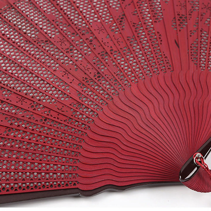 Buddha Stones Retro Bamboo Hollow Engraving Handheld Bamboo Folding Fan - image 8