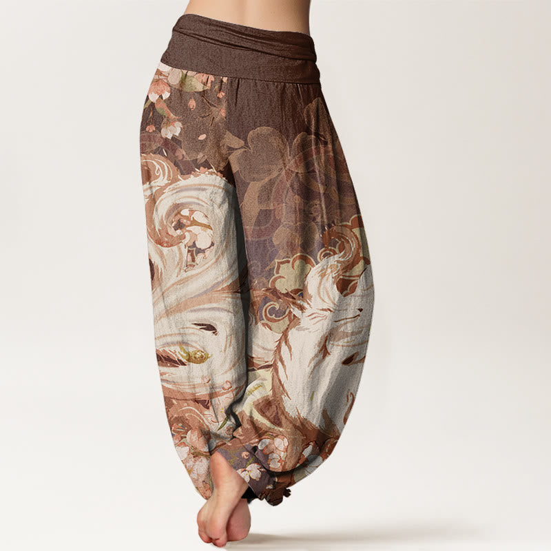 Buddha Stones Fox Cherry Blossoms Women's Elastic Waist Harem Pants - image 6