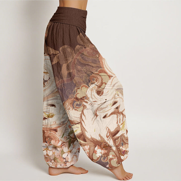 Buddha Stones Fox Cherry Blossoms Women's Elastic Waist Harem Pants - image 5