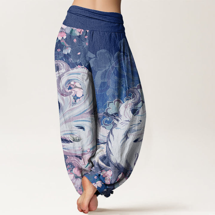 Buddha Stones Fox Cherry Blossoms Women's Elastic Waist Harem Pants - image 9