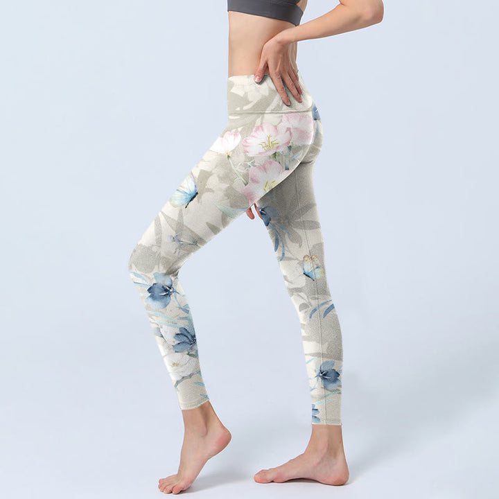 Buddha Stones Cherry Blossom Butterflies Print Gym Leggings Women's Yoga Pants - image 2