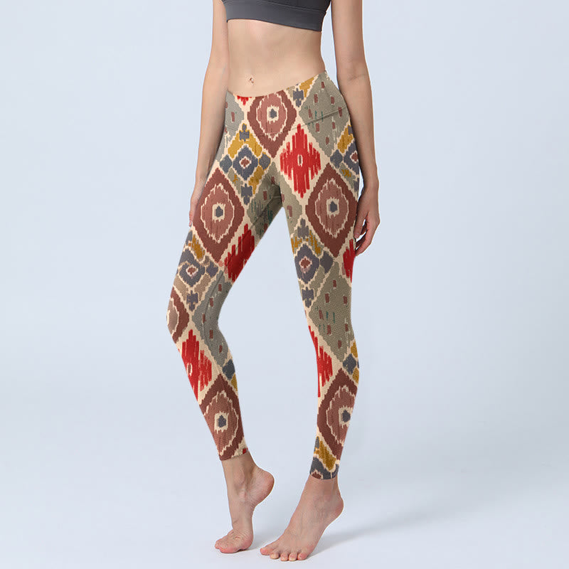 Buddha Stones Plaid Printed Gym Leggings Women's Yoga Pants - Red - US18，UK/AU22，EU50 (4XL) - image 0