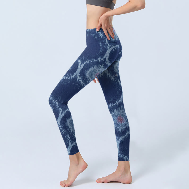 Buddha Stones Navy Blue White Design Gym Leggings Women's Yoga Pants - image 2