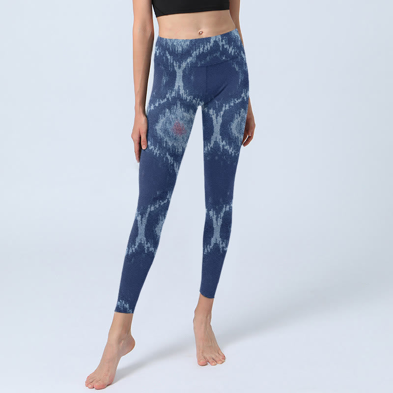 Buddha Stones Navy Blue White Design Gym Leggings Women's Yoga Pants - image 5