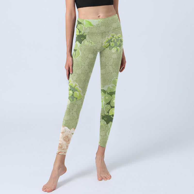 Buddha Stones Green Grapes Pink Roses Gym Leggings Women's Yoga Pants - image 5