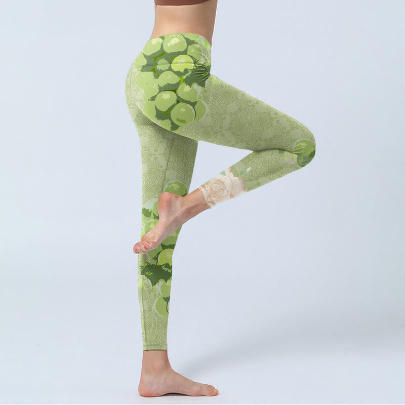 Buddha Stones Green Grapes Pink Roses Gym Leggings Women's Yoga Pants - image 3