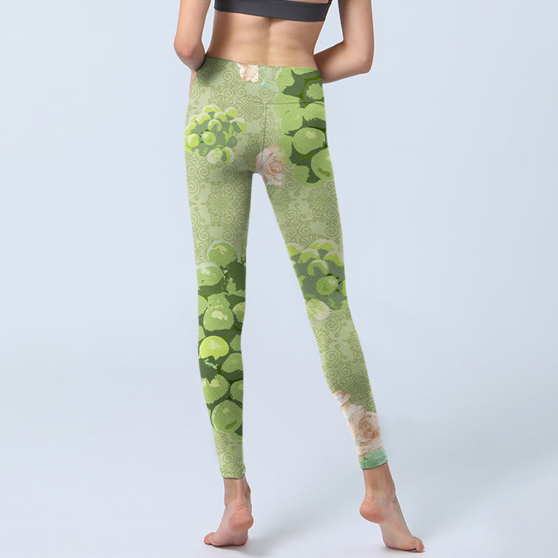 Buddha Stones Green Grapes Pink Roses Gym Leggings Women's Yoga Pants - image 6