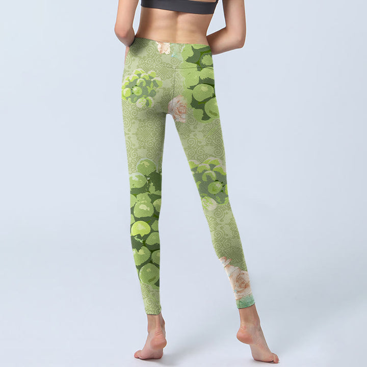 Buddha Stones Green Grapes Pink Roses Gym Leggings Women's Yoga Pants - image 6
