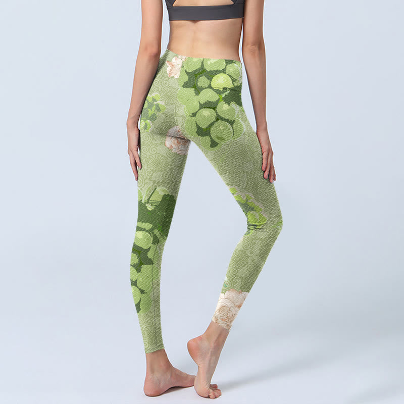 Buddha Stones Green Grapes Pink Roses Gym Leggings Women's Yoga Pants - image 4