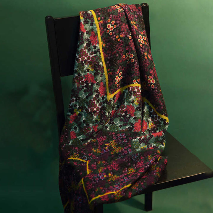 Buddha Stones Tibetan Vintage Palace Oil Painting Flowers Shawl Winter Cozy Travel Scarf Wrap - Green Red Yellow 135*135cm - image 0