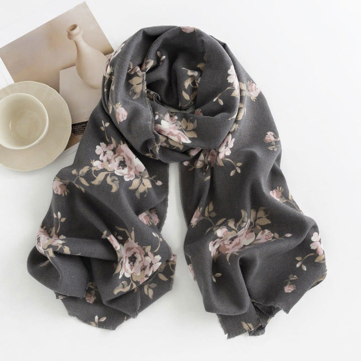 Buddha Stones Tibetan Rose Flower Garden Shawl Fall Winter Cozy Scarf Wrap  - Gray LavenderBlush 200*60cm - image 25