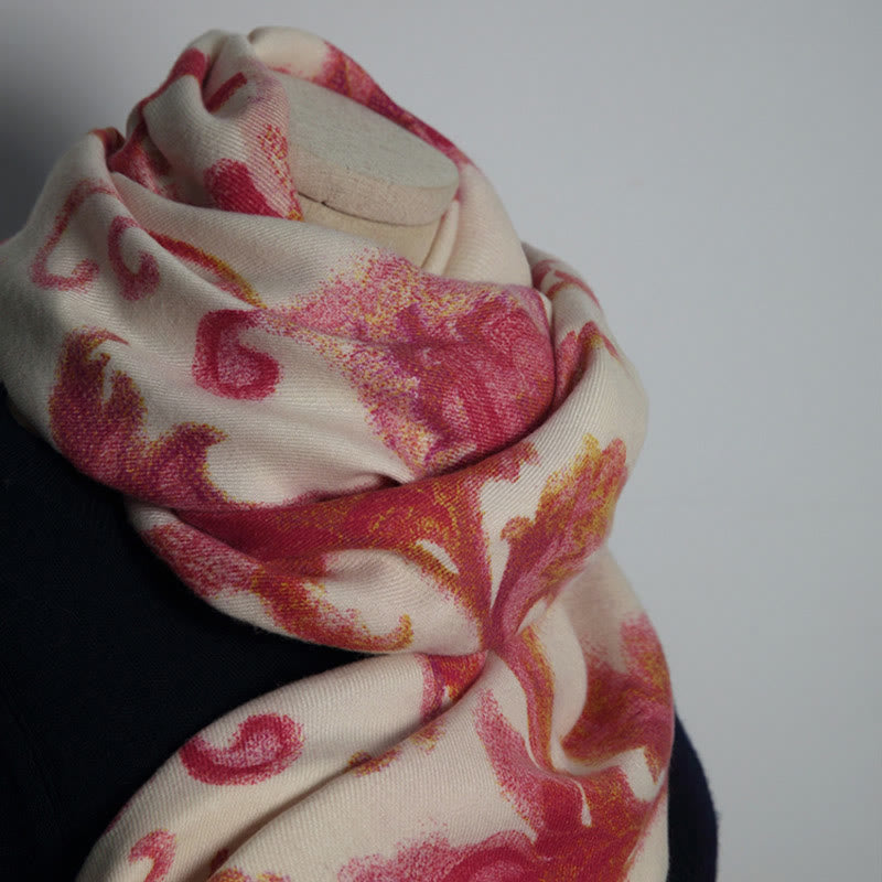 Buddha Stones Tibetan Red Flower Print Shawl Fall Winter Soft Warm Scarf Wrap - image 6