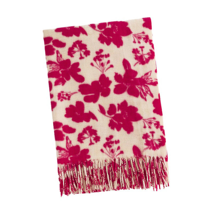 Buddha Stones Tibetan Rose Flower Branches Print Tassels Shawl Fall Winter Soft Warm Scarf Wrap - DeepPink 180*65cm - image 3