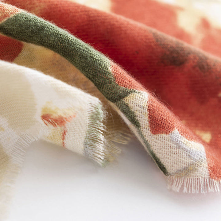 Buddha Stones Tibetan Chinese Retro Ink Painting Flower Print Shawl Fall Winter Cozy Warm Scarf Wrap - image 8