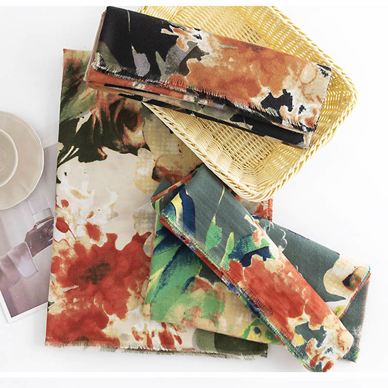 Buddha Stones Tibetan Chinese Retro Ink Painting Flower Print Shawl Fall Winter Cozy Warm Scarf Wrap - image 11