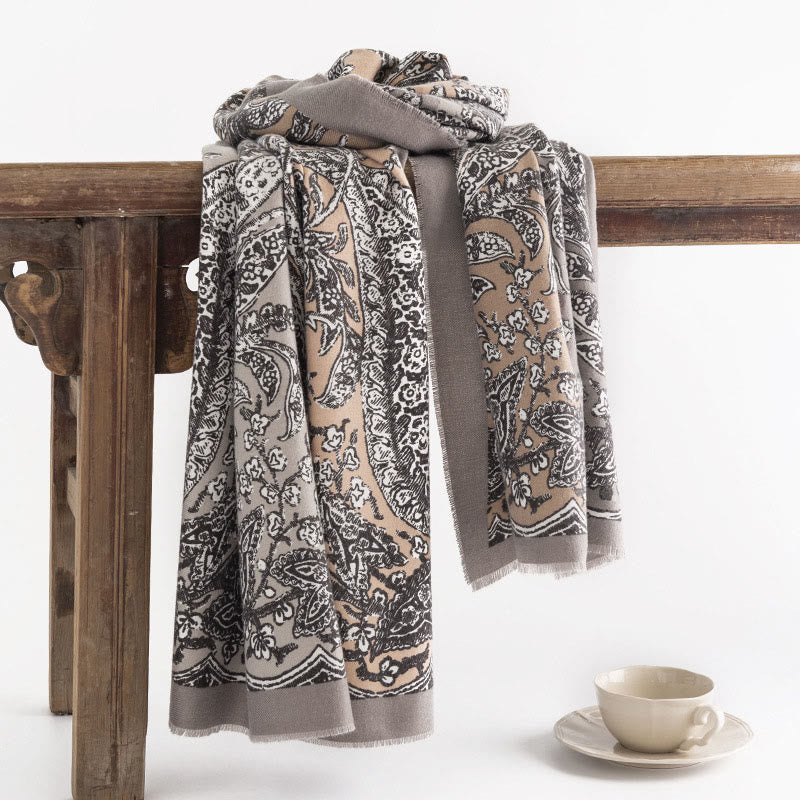 Buddha Stones Tibetan Ethnic Flower Print Shawl Fall Winter Soft Warm Scarf Wrap - RosyBrown 192*65cm - image 0