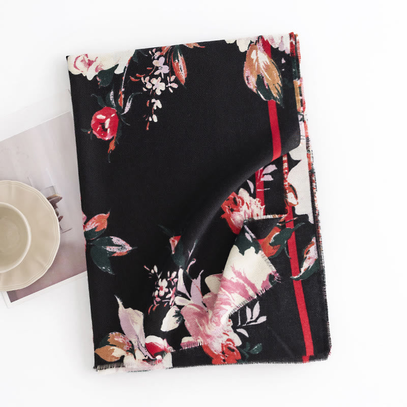 Buddha Stones Tibetan Blooming Rose Peony Flower Print Shawl Fall Winter Cozy Warm Scarf Wrap - image 1