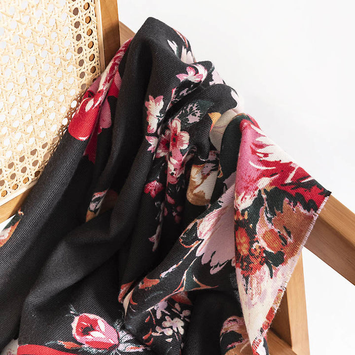 Buddha Stones Tibetan Blooming Rose Peony Flower Print Shawl Fall Winter Cozy Warm Scarf Wrap - image 3