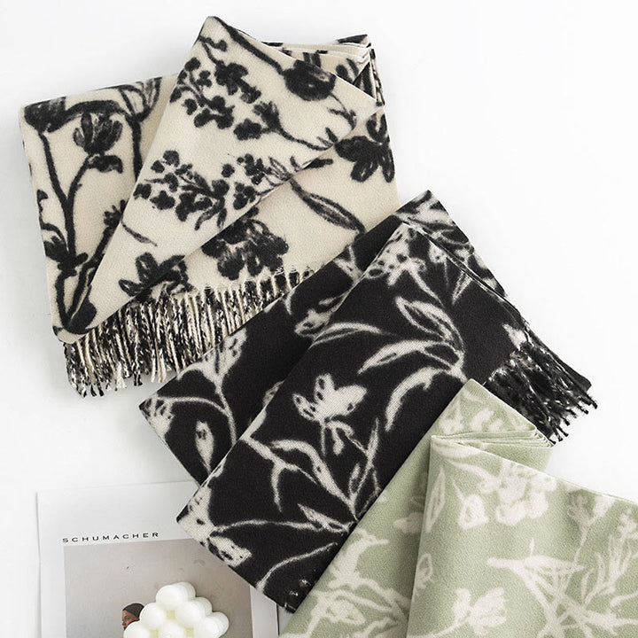 Buddha Stones Tibetan Shawl Blooming Flower Branches Print Tassels Fall Winter Cozy Warm Scarf Wrap - image 8
