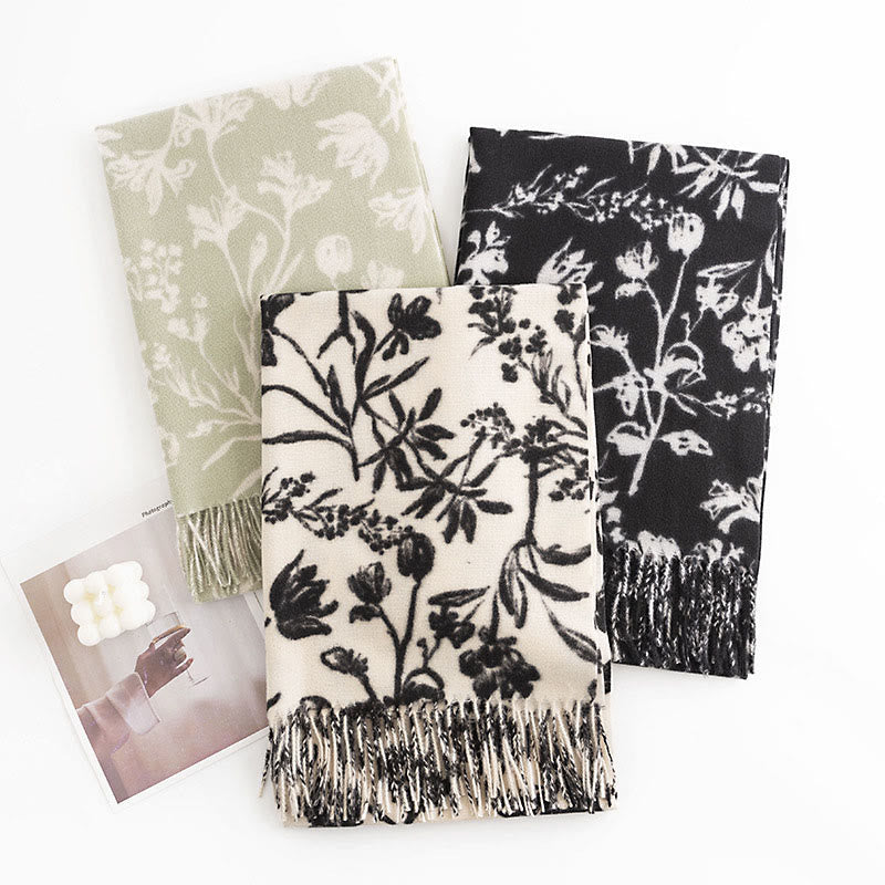 Buddha Stones Tibetan Shawl Blooming Flower Branches Print Tassels Fall Winter Cozy Warm Scarf Wrap - image 9