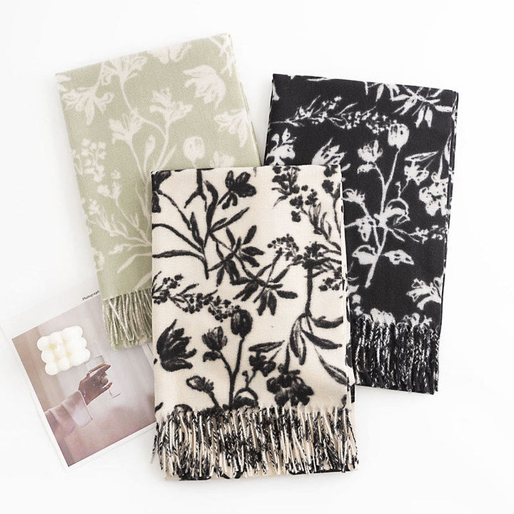 Buddha Stones Tibetan Shawl Blooming Flower Branches Print Tassels Fall Winter Cozy Warm Scarf Wrap - image 9