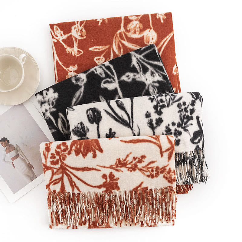 Buddha Stones Tibetan Shawl Blooming Flower Branches Print Tassels Fall Winter Cozy Warm Scarf Wrap - image 1