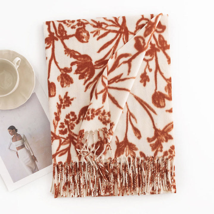 Buddha Stones Tibetan Shawl Blooming Flower Branches Print Tassels Fall Winter Cozy Warm Scarf Wrap - image 2
