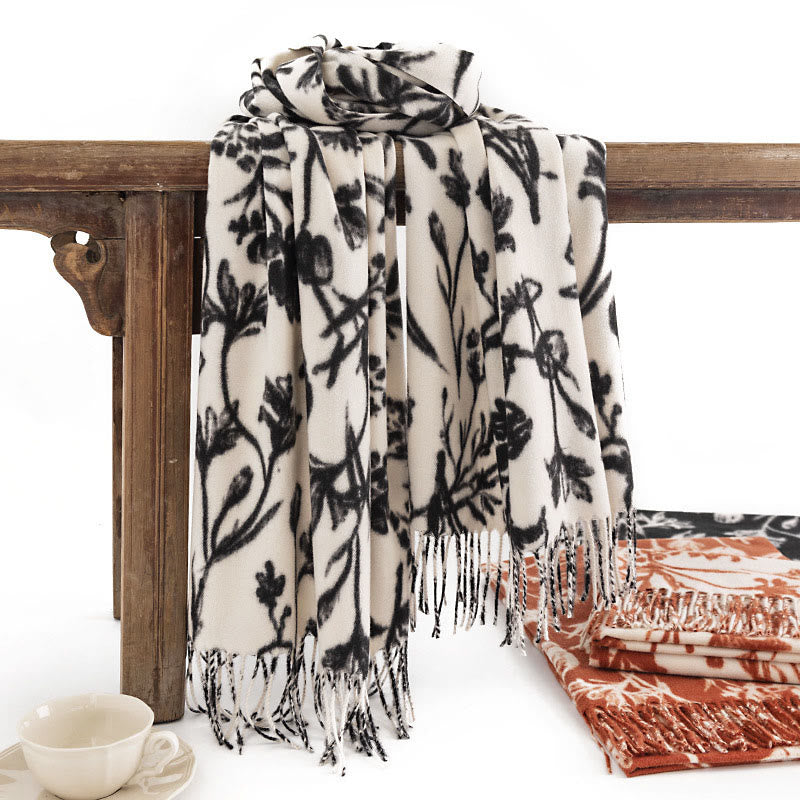Buddha Stones Tibetan Shawl Blooming Flower Branches Print Tassels Fall Winter Cozy Warm Scarf Wrap - image 5