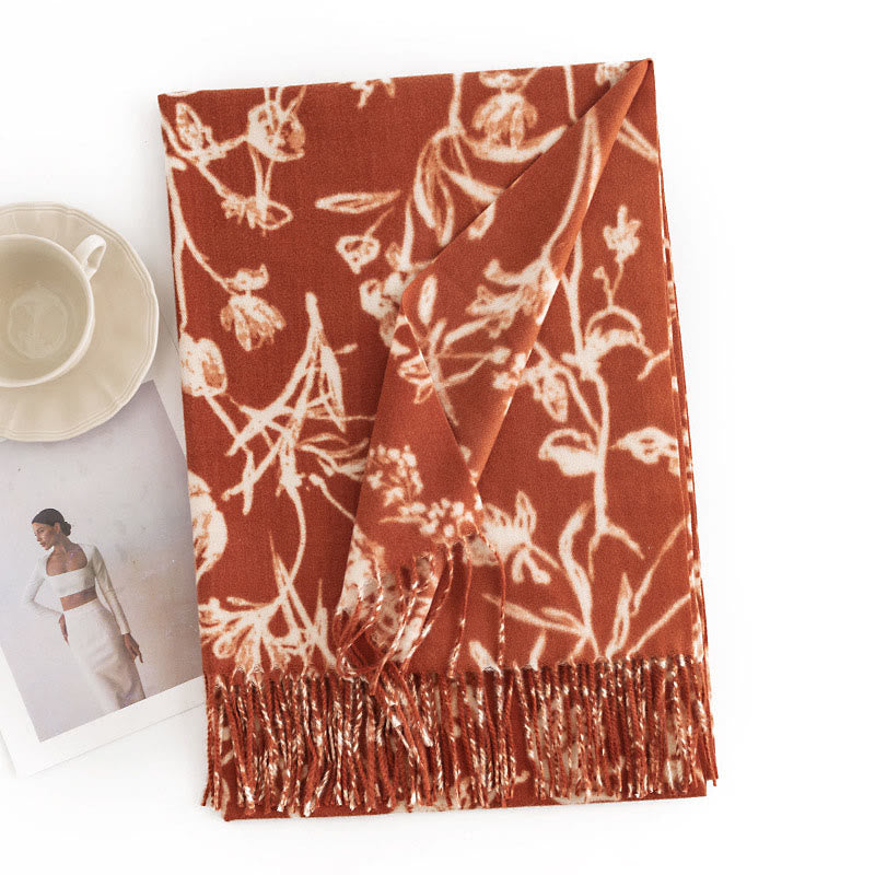 Buddha Stones Tibetan Shawl Blooming Flower Branches Print Tassels Fall Winter Cozy Warm Scarf Wrap - DarkOrange 180*65cm - image 7