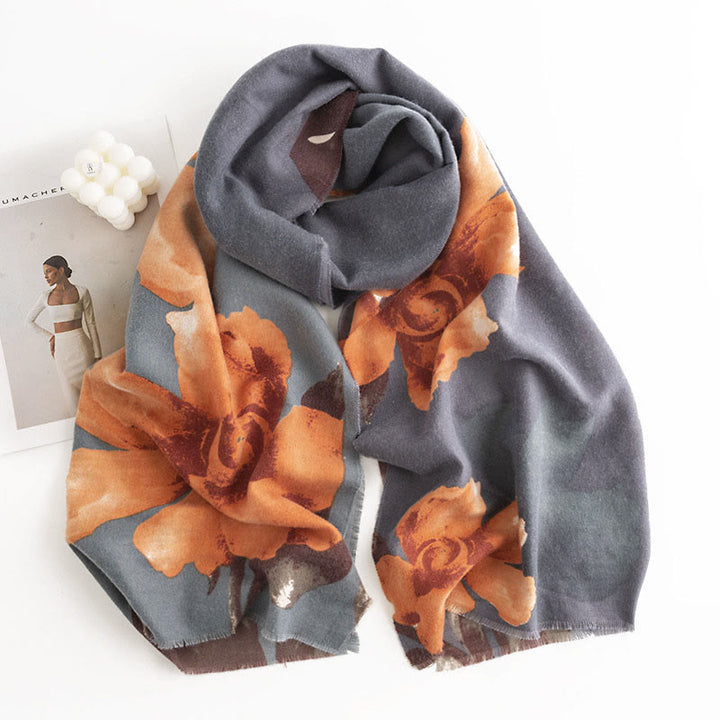 Buddha Stones Tibetan Shawl Artistic Style Hibiscus Syriacus Print Fall Winter Cozy Warm Scarf Wrap - image 2