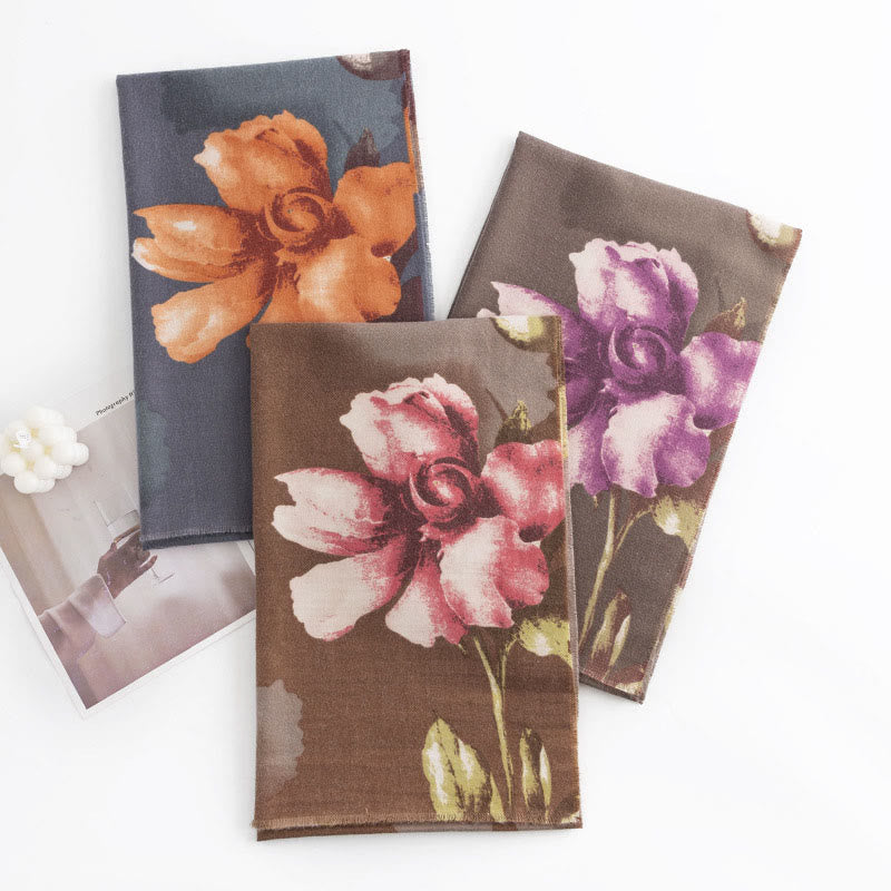Buddha Stones Tibetan Shawl Artistic Style Hibiscus Syriacus Print Fall Winter Cozy Warm Scarf Wrap - image 18