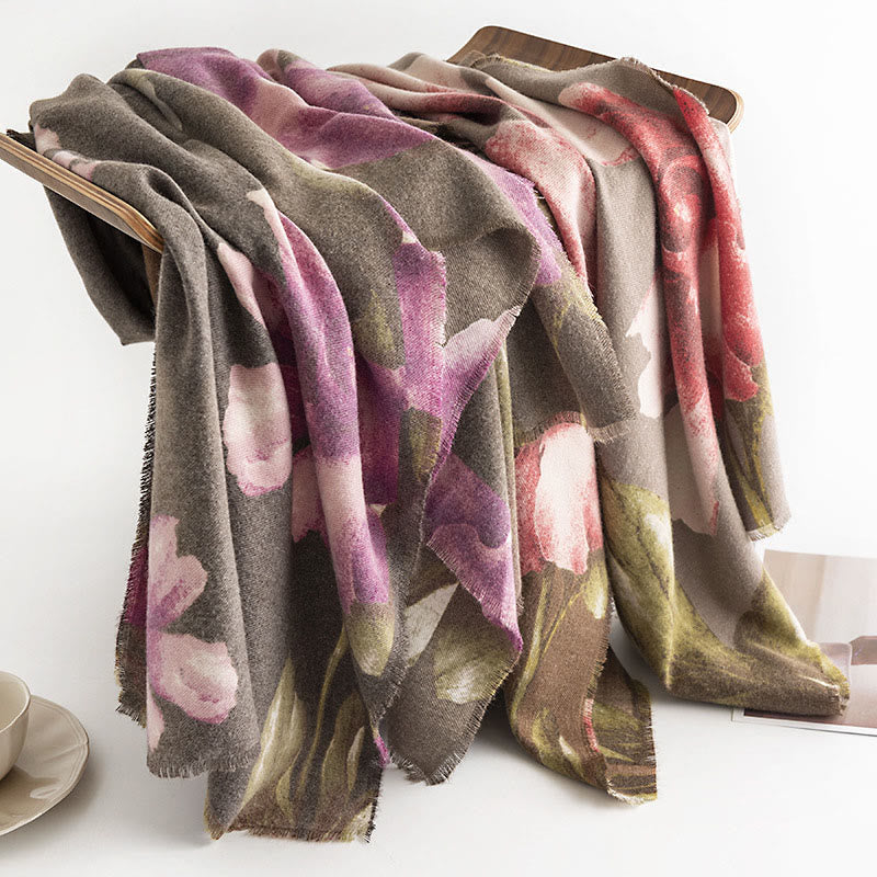 Buddha Stones Tibetan Shawl Artistic Style Hibiscus Syriacus Print Fall Winter Cozy Warm Scarf Wrap - image 19