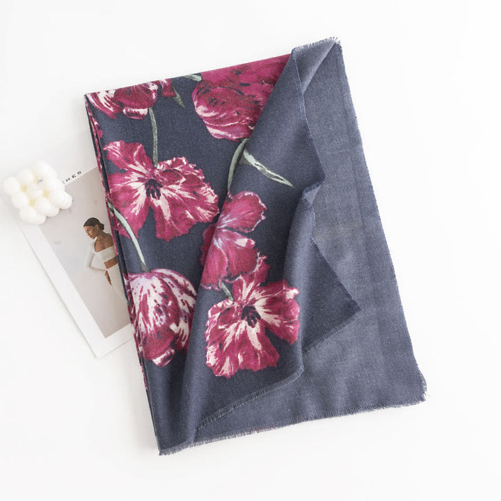 Buddha Stones Tibetan Shawl Elegant Flower Print Fall Winter Soft Warm Scarf Wrap - SteelBlue 180*65cm - image 4