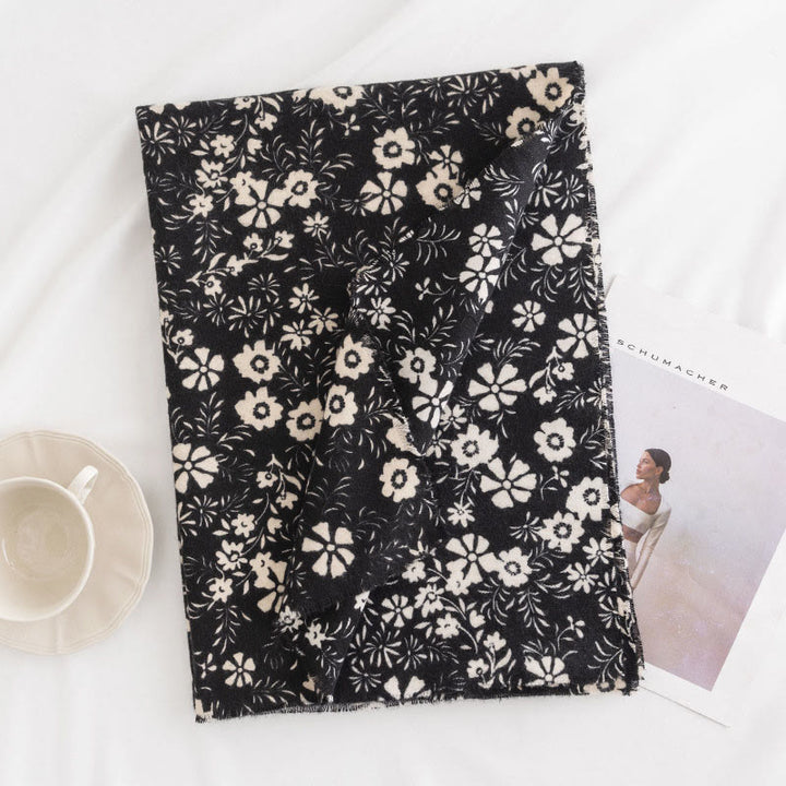 Buddha Stones Tibetan Shawl Fresh Daisy Print Fall Winter Soft Warm Travel Scarf Wrap - Black 180*60cm - image 10