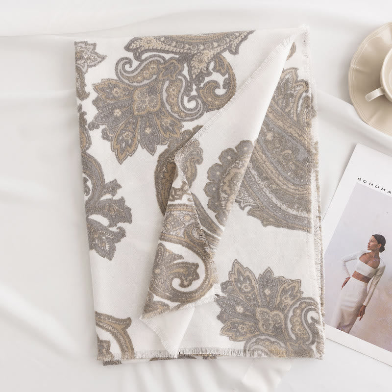 Buddha Stones Tibetan Paisley Prints Shawl Fall Winter Soft Warm Scarf Wrap - White 190*65cm - image 11