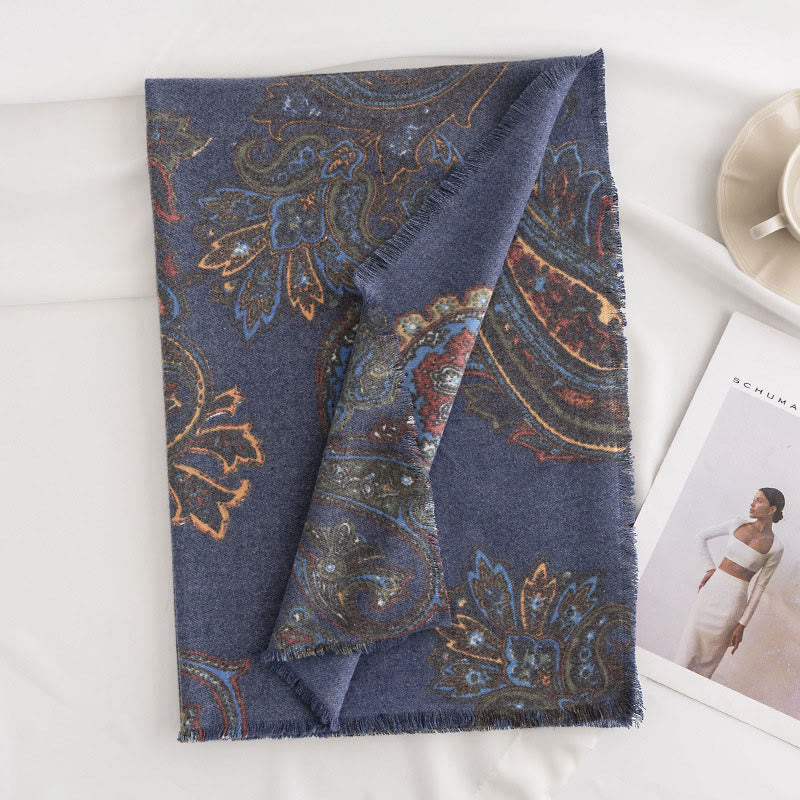 Buddha Stones Tibetan Paisley Prints Shawl Fall Winter Soft Warm Scarf Wrap - DarkBlue 190*65cm - image 9