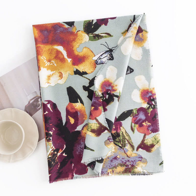 Buddha Stones Tibetan Colorful Butterfly Flower Print Shawl Fall Winter Soft Warm Scarf Wrap - image 1