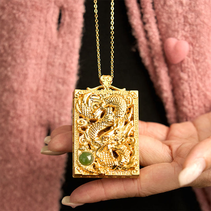 Buddha Stones Dragon Gold Plated Copper Hetian Jade Strength Necklace Pendant - image 5