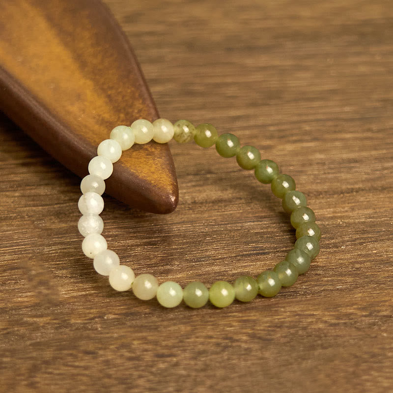 Buddha Stones Hetian Jade Gradient Color Abundance Bracelet - Hetian Jade-6mm(Wrist Circumference: 14-16cm) - image 0