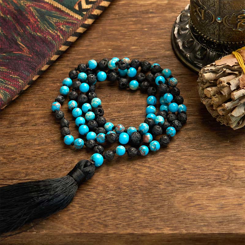 Buddha Stones Emperor Stone Lava Rock Beads Tassel Happiness Necklaces Pendants - 6mm Emperor Stone Lava Rock Bead(Total Length: 90cm) - image 0