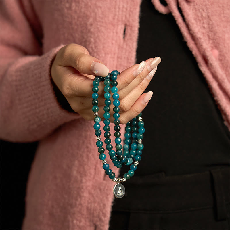 Buddha Stones 108 Mala Beads Apatite Bead Om The Tree Of Life Lotus Buddha Bracelet - image 18