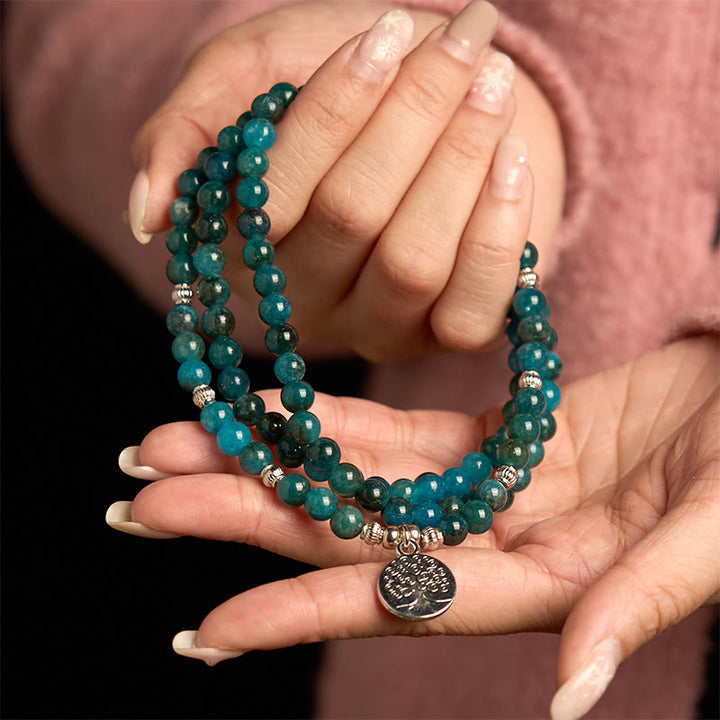 Buddha Stones 108 Mala Beads Apatite Bead Om The Tree Of Life Lotus Buddha Bracelet - image 8